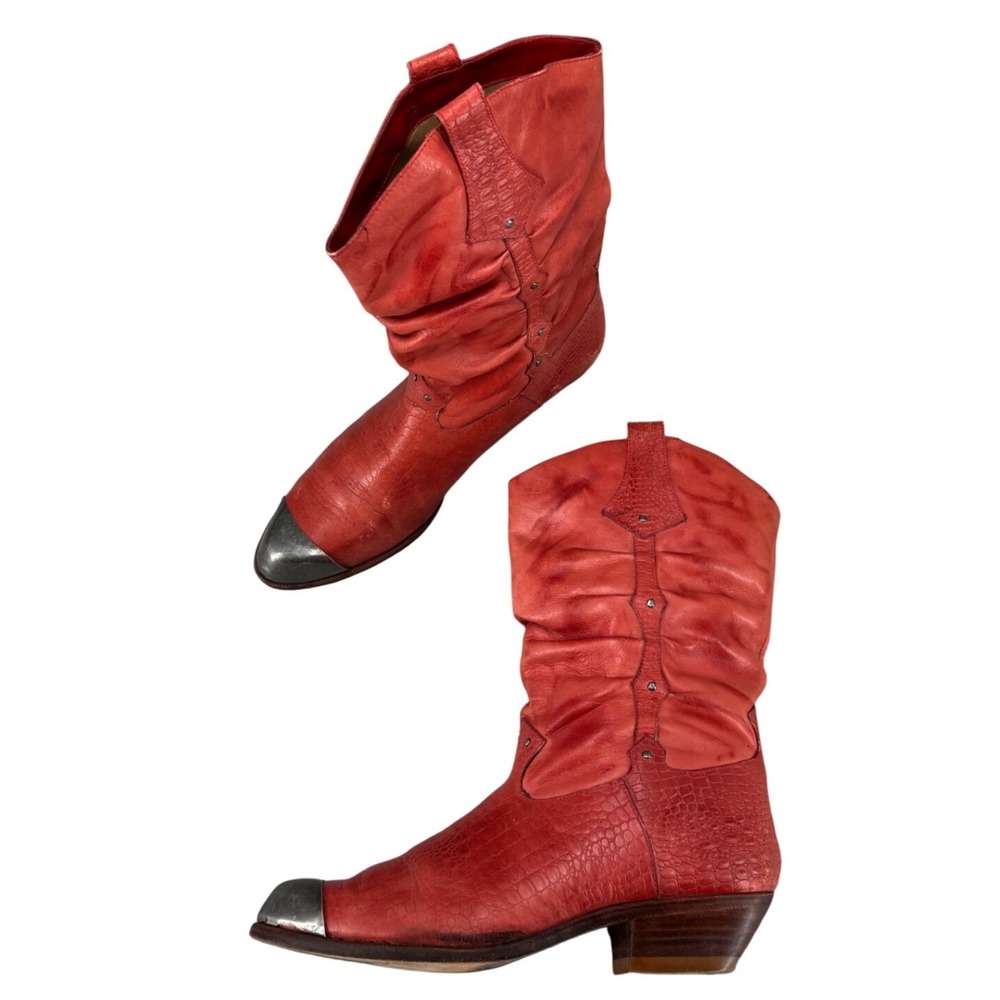 Vintage Paolo Fellicce Cowboy Boots Red Leather Slouchy Western Women's 9